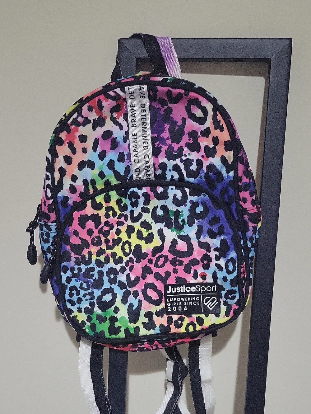 Justice Girls Rainbow Leopard Print Backpack - Pink Blue Green Purple